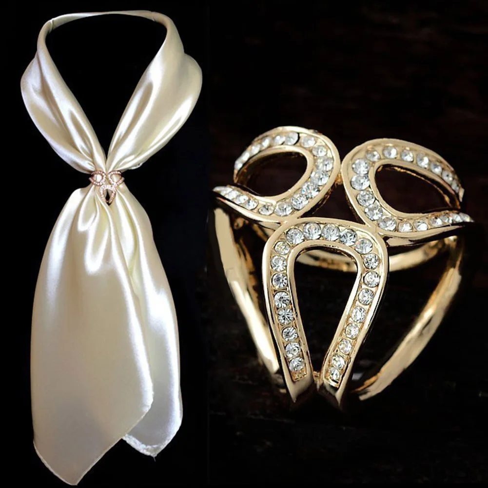 

Simple Gold And White Color Tricyclic Scarf Brooch Jewelry Corsage For Women Shawl Buckle