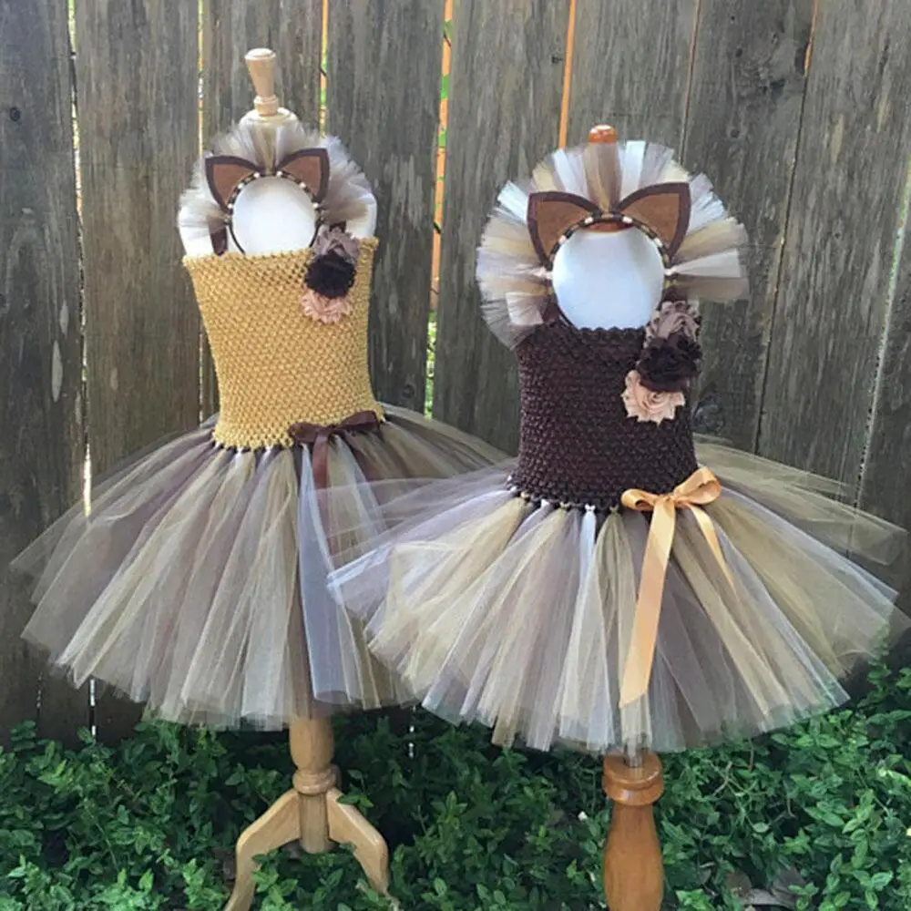 Cute Lion King Cartoon Animal Cosplay Tutu Dress Kids Christmas Party Dresses for Girls Knee Length Dress Set Baby Girl Clothes (7)