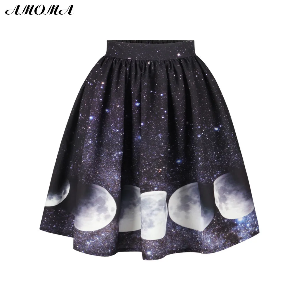 AMOMA женское бальное платье с 3D принтом, разноцветная повседневная юбка для дам, осьминог - Цвет: Moon