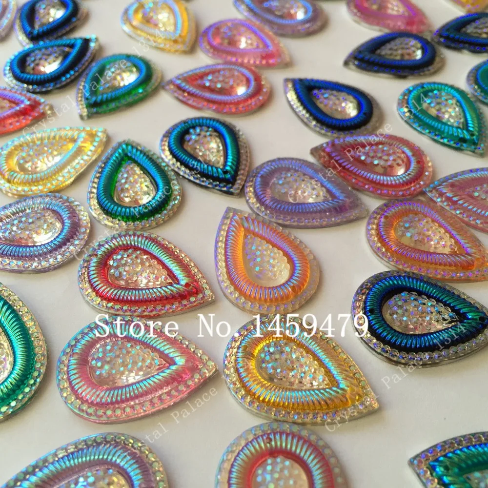 

20Pcs Sew on Resin Drop Water Two-Tone Multicolor Rhinestones 18X25mm DIY Sew For Garments Shoes Bags Hats Jewelry Accessories