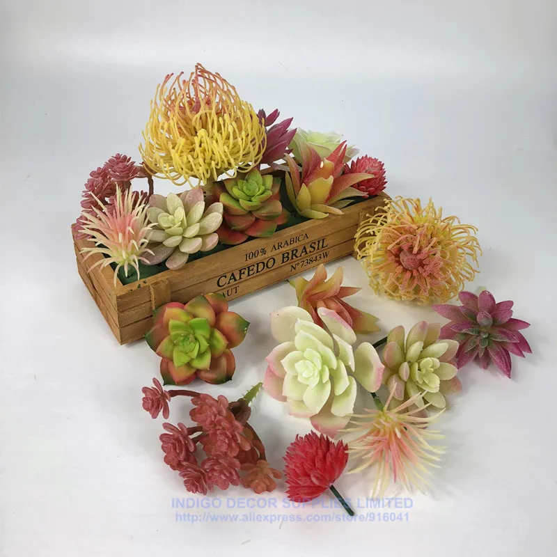 

Artificial Succulent Plant (9pcs+1 Wood Plate)/Set Desert Plastic Flower Bonsai Table Decoration Greenery Plant Free Shipping