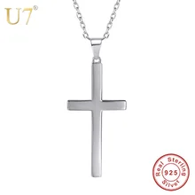 U7 925 пробы серебряный крест кулон& Цепь минималистское ожерелье Рождественский подарок для женщин мужчин серебряные христианские ювелирные изделия SC13