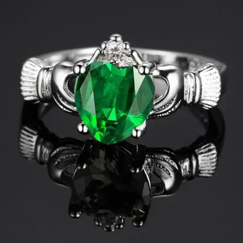 Креативный Кристальный, сердце, кольцо, Белый огненный опал, 925 серебро, Ирландское кольцо Claddagh, обручальное кольцо, Sz 6-9, подарок для женщин, ювелирное изделие - Цвет основного камня: Зеленый