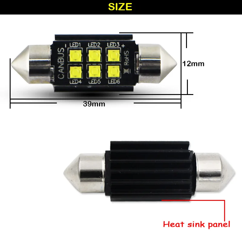 2 шт. ксенон светодиодная подсветка 6-SMD-CRE 'E 39 мм-41 светодиодный светодиодные лампы для интерьер автомобильного салона огни, туалетное зеркало, грузовые огни, 12 В OBC