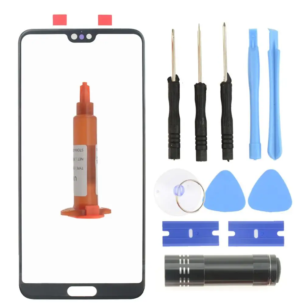 

Black Front Screen Outer Glass Lens UV LOCA Glue & Light Repair Kits for Huawei P30 lite P20 Pro Touch Panel Glass Replacement