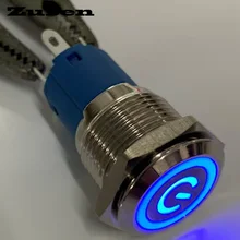 Zusen 16mm ligar/desligar símbolo de energia iluminado travamento botão interruptor (ZS16F-11ZEP/b/12 v/n símbolo de potência iluminado)(China)