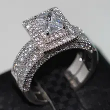Tamaño Victoria Wieck joyería Vintage valioso 138 unids Diamonique Cz diamante simulado 14KT oro blanco llenó Wedding Ring Set