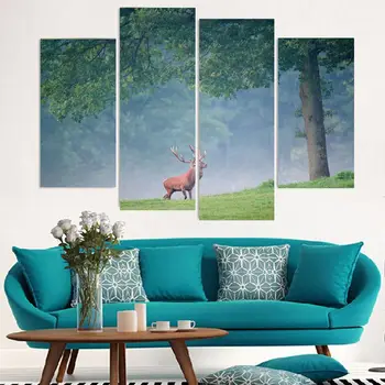 

2017 New 4 Pcs No Frame Cuadros Decoracion Modern Wall Oil Painting Tree Deer Home Decorative Art Picture Paint on Canvas Prints