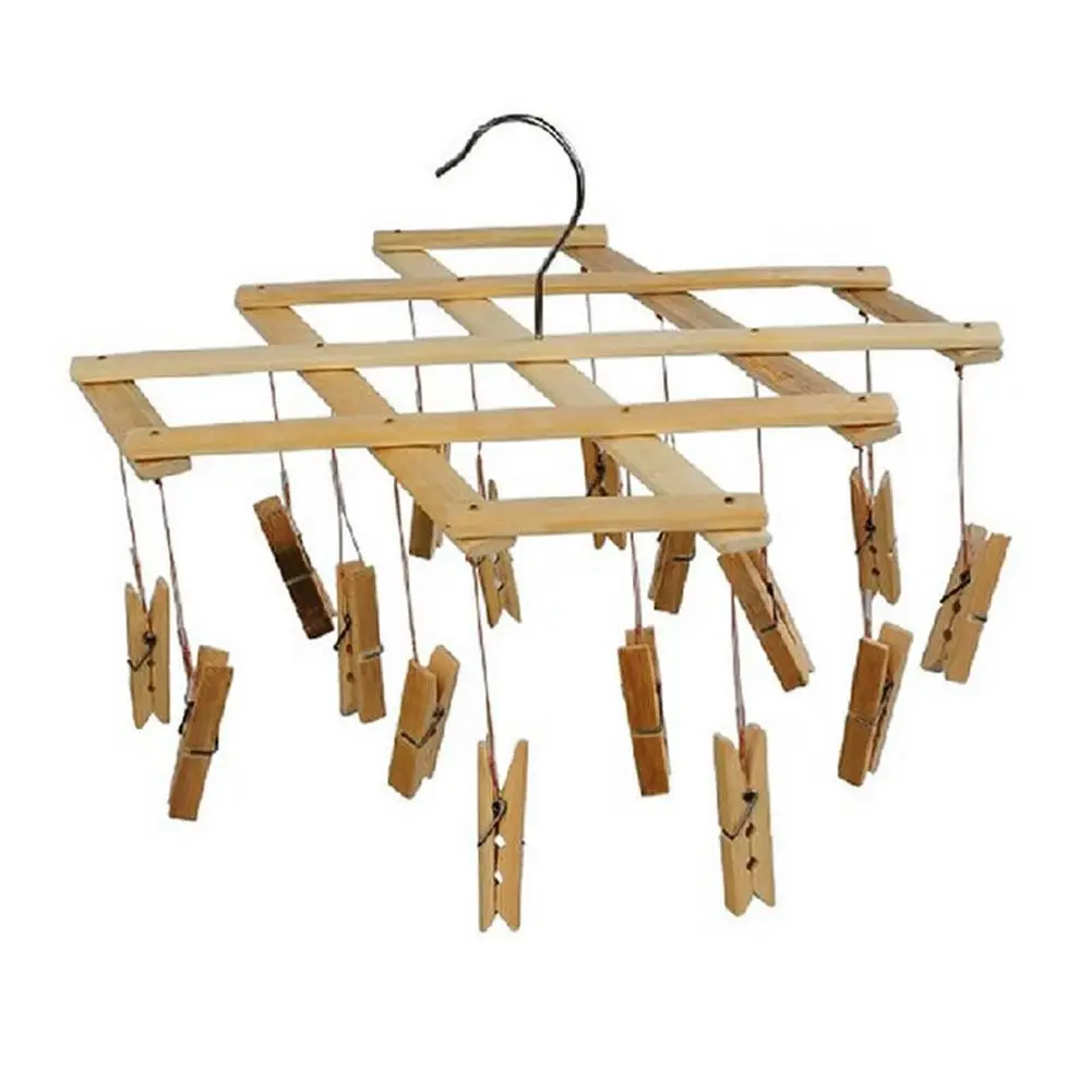 Multifunction Wooden Fold Clips 16 Wind proff Underwear Sock Drying