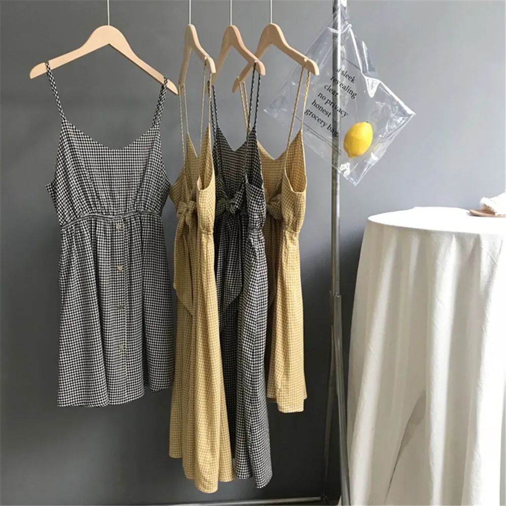 Sexy Backless Beach Dress 2018 Summer 2 types Short&long Plaid Vacation Dress Casual Vestidos Strapless Women Bow Dresses (7)