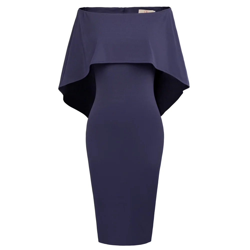 Navy Blue Grace Karin сексуальное женское платье без рукавов с открытыми плечами ДРАПИРОВАННОЕ облегающее платье-карандаш Модный женский Одноцветный платье - Цвет: Navy Blue