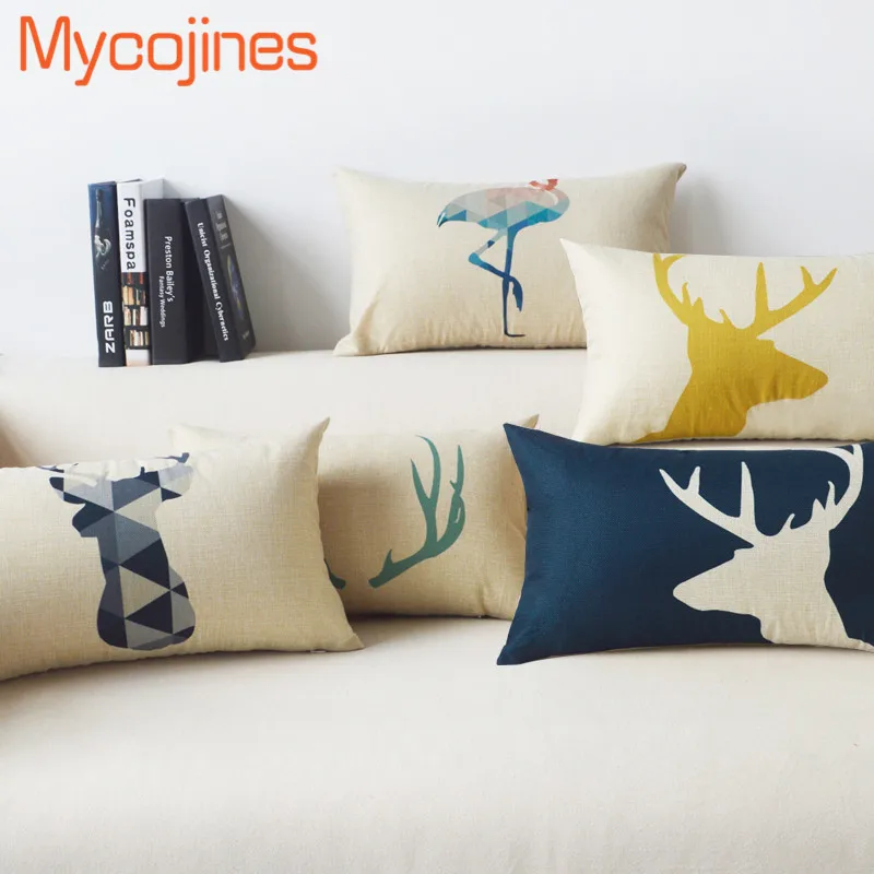 

30X50cm Rectangle Nordic Cotton The Deer And The Geometric Almofada Cojines Flamingo Home Decor Houseware Lumbar Cushion Cover