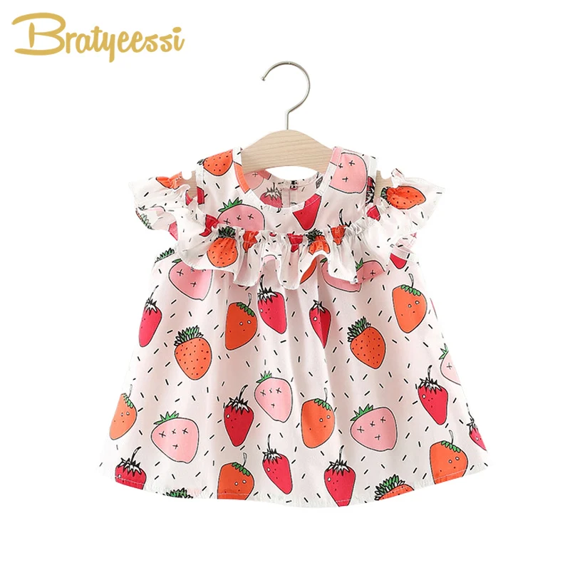 Cute Fruit Print Summer Kids Dress Ruffles Baby Dress for Girls Loose