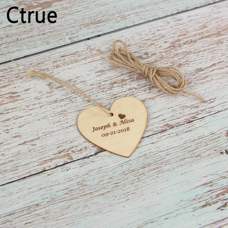  Personalized heart Wood tag with rope Custom name date wooden tags Rustic Wedding Invitation Weddin - 32923187943