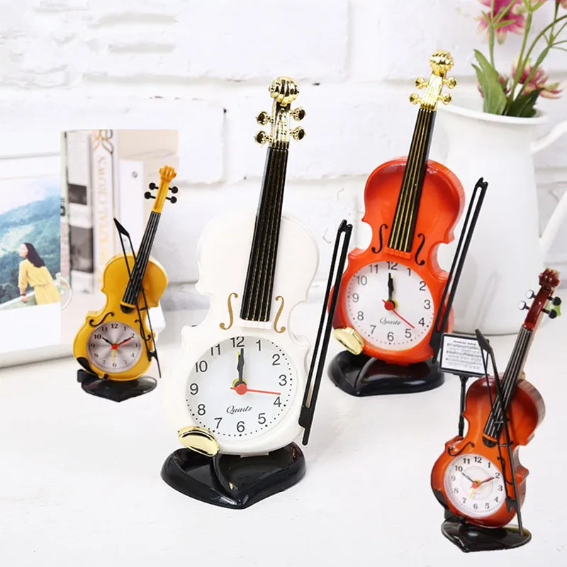 

Creative MINI Retro Violin Table Clocks Classical Alarm Clock Home Living Room Cabinet Window Desktop Decoration Figurine Crafts