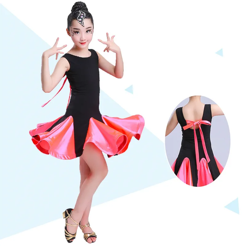 Дети Латинской платье для танцев для девочек танцевальная конкурс платья латино танцевальные костюмы для девочек, одежда