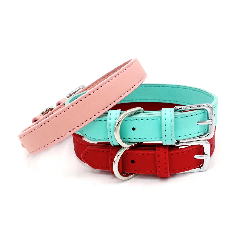 PU Leather Solid Soft Colorful Pet Dog Collar For Small Medium Large Dogs Neck Strap Adjustable Safe Puppy Kitten Cats Collar