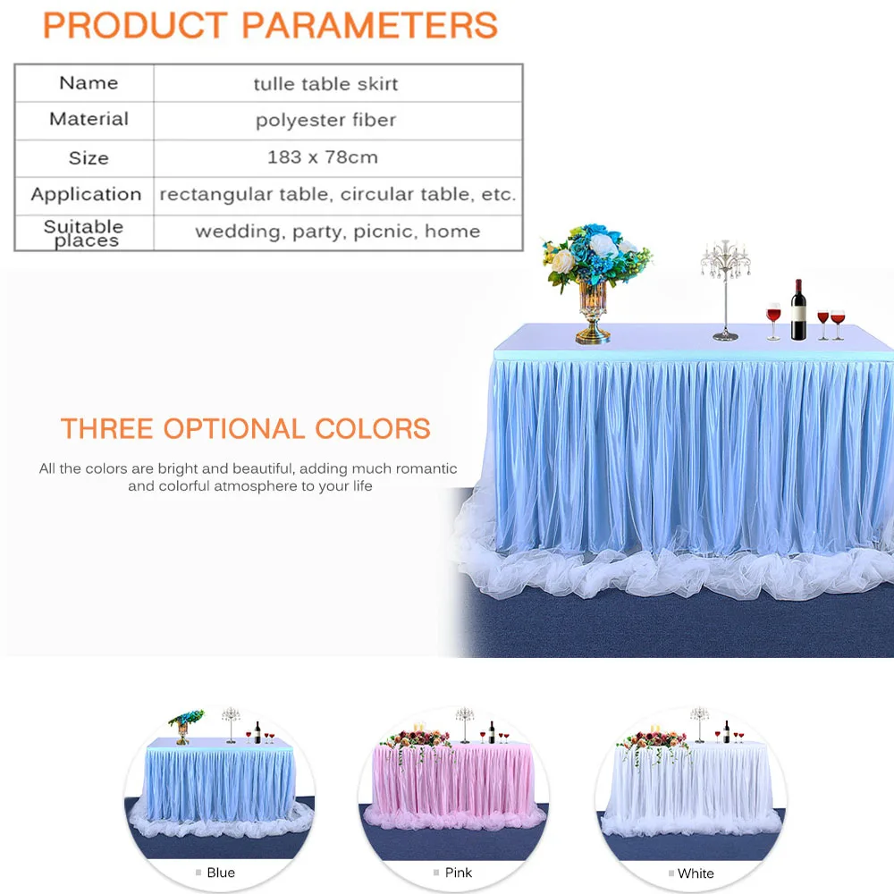 Свадебное Тюлевое платье-пачка для стола, юбка-пачка, праздничная одежда для дня рождения, декор для душа, скатерть декоративная, Рождественский Декор 183*78 см
