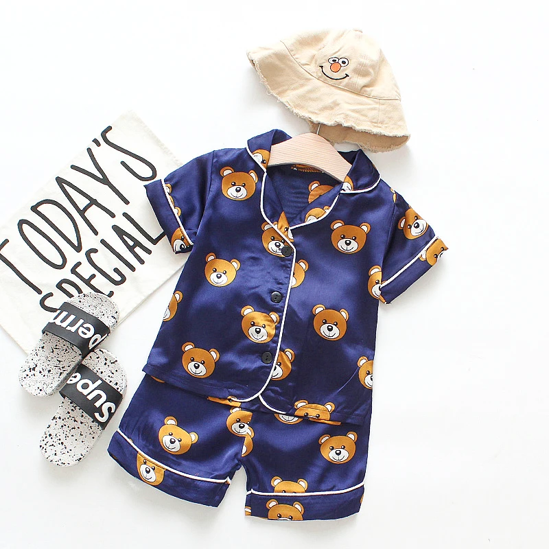 

Baby Kids Boys Girls Cartoon Bear Print Outfits Set Short Sleeve Blouse Tops+Shorts Sleepwear Pajamas HOT
