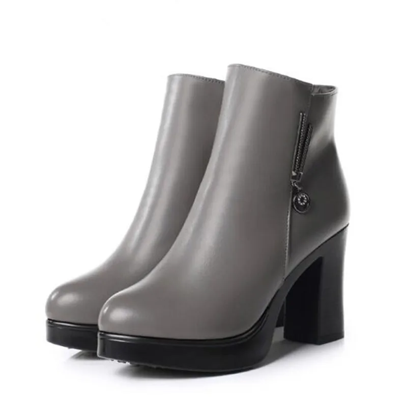 

ZXRYXGS Brand Boots Single Thick with High Heeled Boots 2018 New Winter Warm Velvet and Wool Women's Boots Real Leather Boots