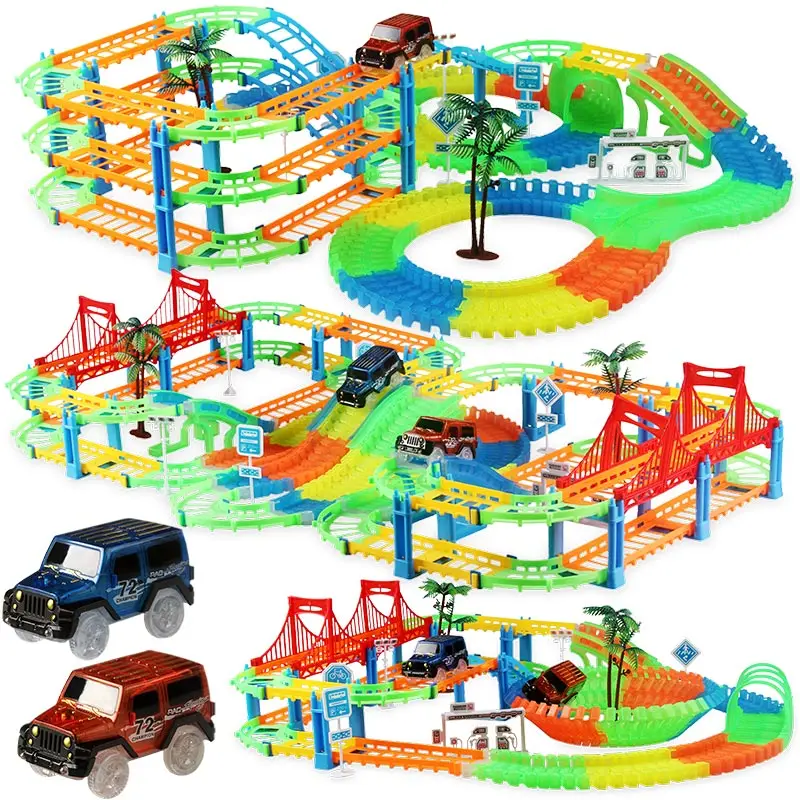 

NEW Railway Magical Racing Track Play Set Educational DIY Bend Flexible Race Track Electronic Flash Light Car Toys For children