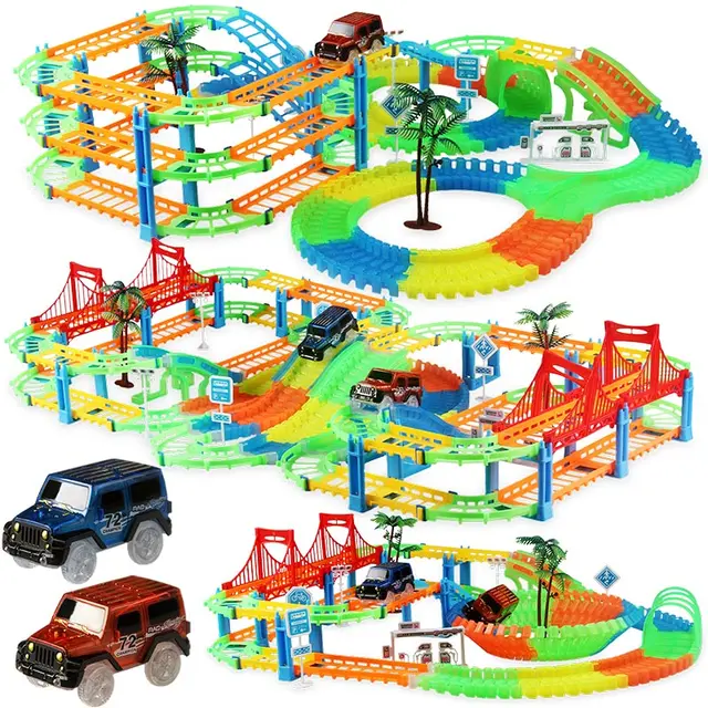  US $17.28  Railway Magical Racing Track Play Set Educational DIY Bend Flexible Race Track Electronic Flash Lig