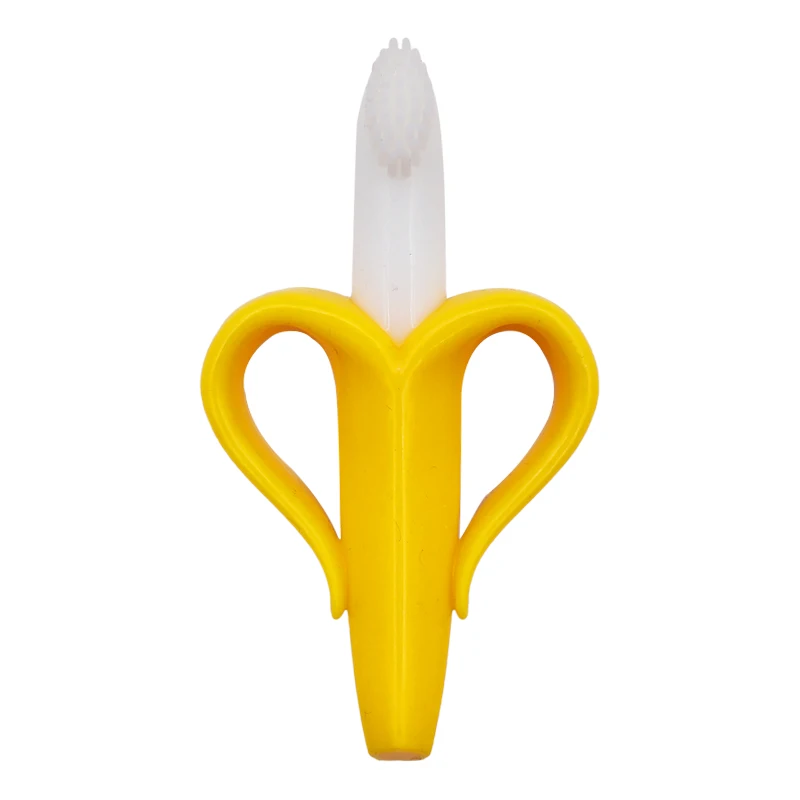Зубной прорезыватель для малышей, милый банан, погремушка для детской кроватки, гибкая учебная зубная щетка, силиконовая игрушка для прорезывания зубов с розничной упаковкой - Цвет: Yellow