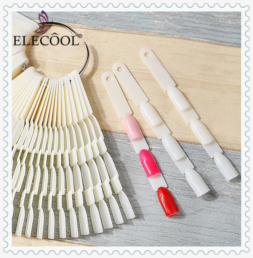 

ELECOOL 150/100PCS False Nail Tips Natural Fan shaped Fake Nail Art Tips Polish UV Gel Sticker Decoration Display Stick Tool