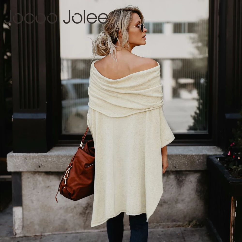 Jocoo Jolee الأزياء عباءة سترة قبالة الكتف فضفاضة القطع الرقبة عارضة محبوك كم Batwing سترة 2018 Chonpas موهير غراندي