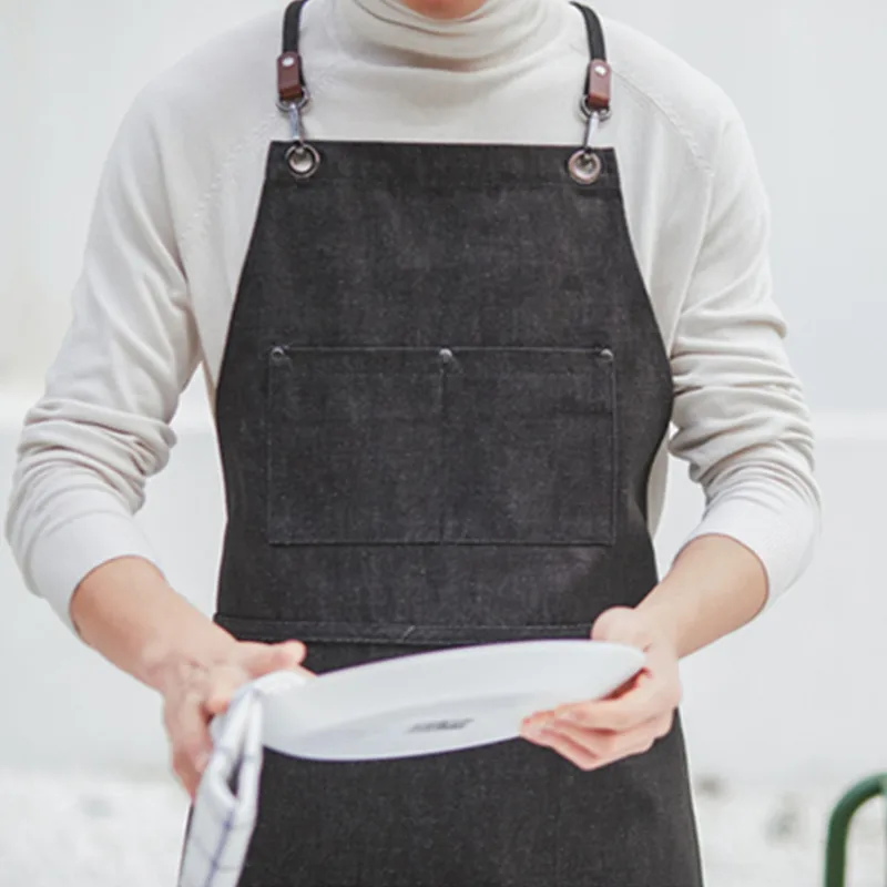 Black Gray Denim Apron D96-7