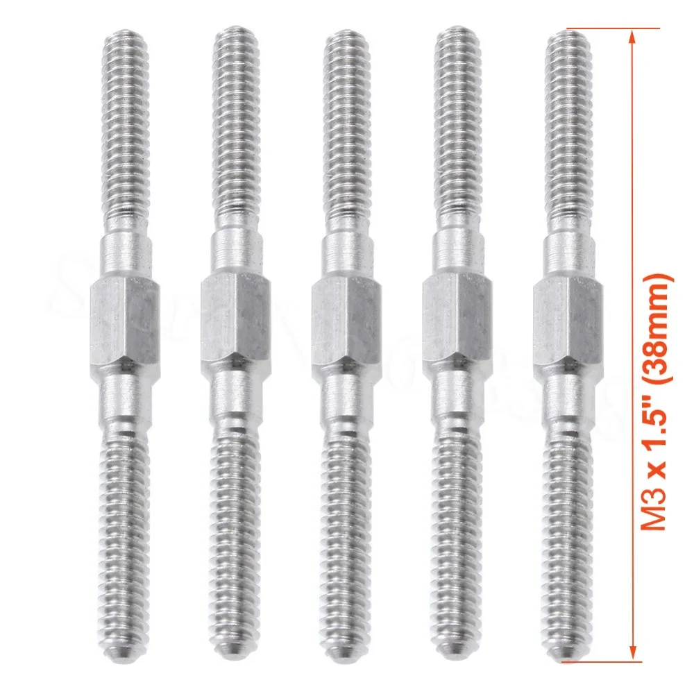 

5pcs/Lot M3 x 1.5" (38mm) Basher Double Thread End Tight Steel PushRod Hex CW / CCW For RC Car Airplane
