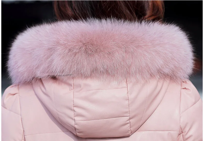 AYUNSUE женская кожаная куртка зимнее пальто воротник из лисьего меха розовые Куртки из искусственной кожи женские пальто Manteau Femme Hiver KJ1065