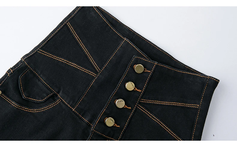 Sokotoo Для женщин летние кнопки Высокая талия большие размеры джинсовые шорты Повседневное тощий черный белый синие джинсы