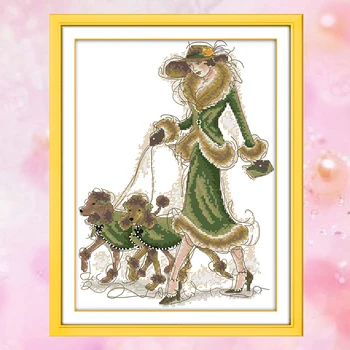 

JoySunday counted crossstitch Lady pet dog puppyDMC14CT11CTcotton needlework kit livingroom bedroom baby room painting wholesale