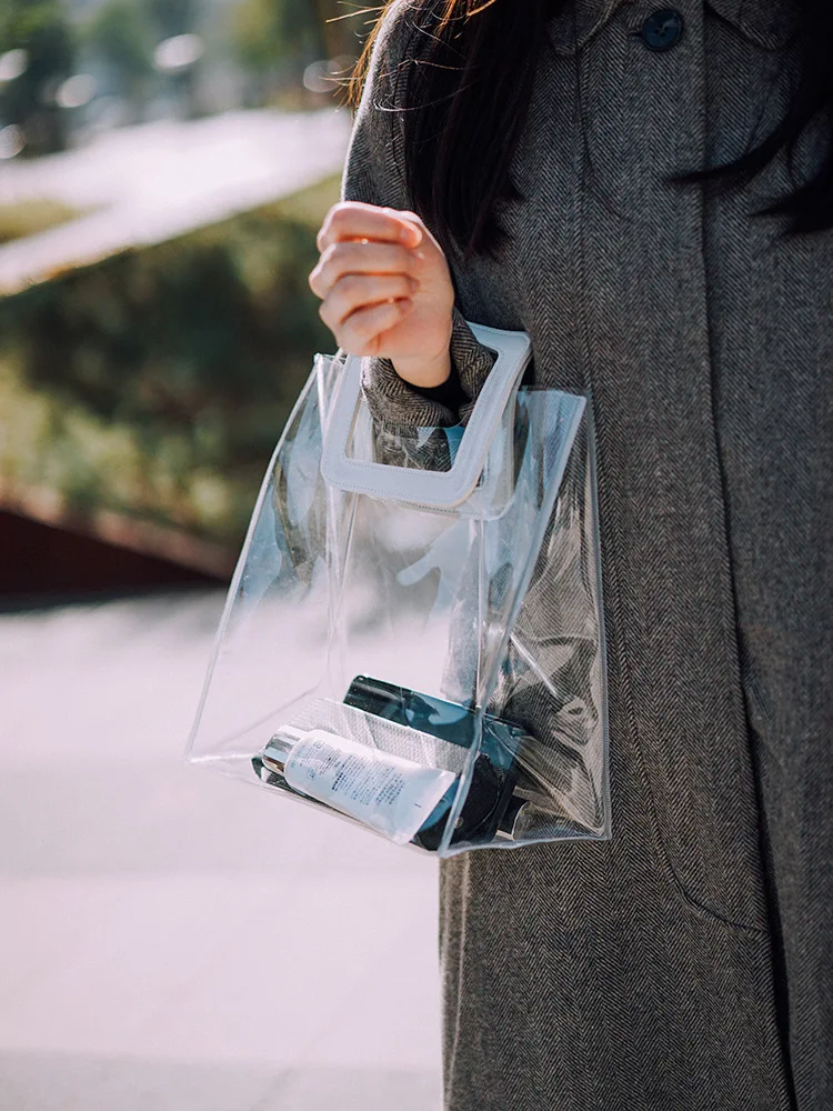 

2019 Transparent PVC Handbags Tote Bag For Women Shopping Bag Plastic Clear Bag Large Capacity Travel Bag Beach Storage Bag