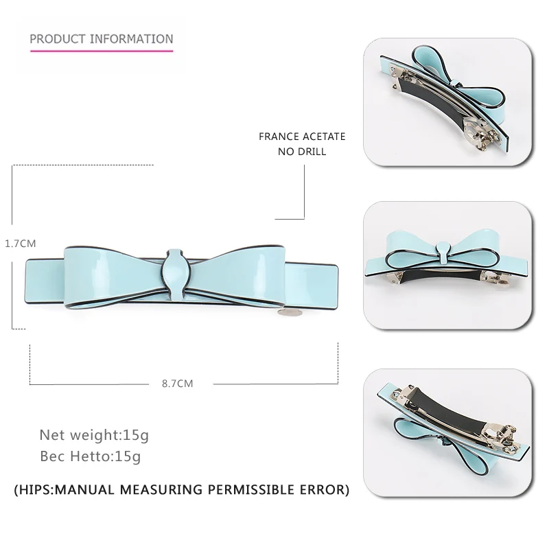 Buena аксессуары для волос для женщин, модные украшения, заколка для волос для девушек, Французский ацетат, бант, заколки для волос SA5046 - Цвет: blue