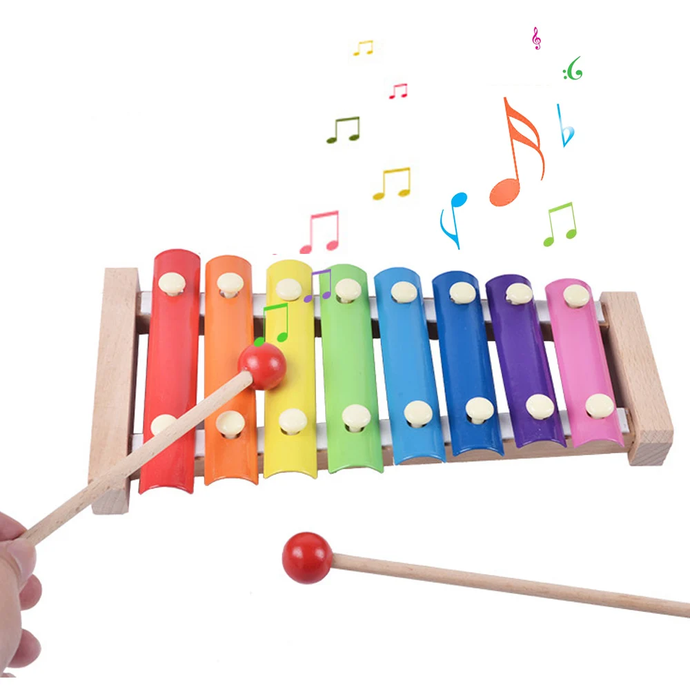 8 Keys Hand Knock Xylophone Toys with 2 Wooden Mallets Colorful Musical