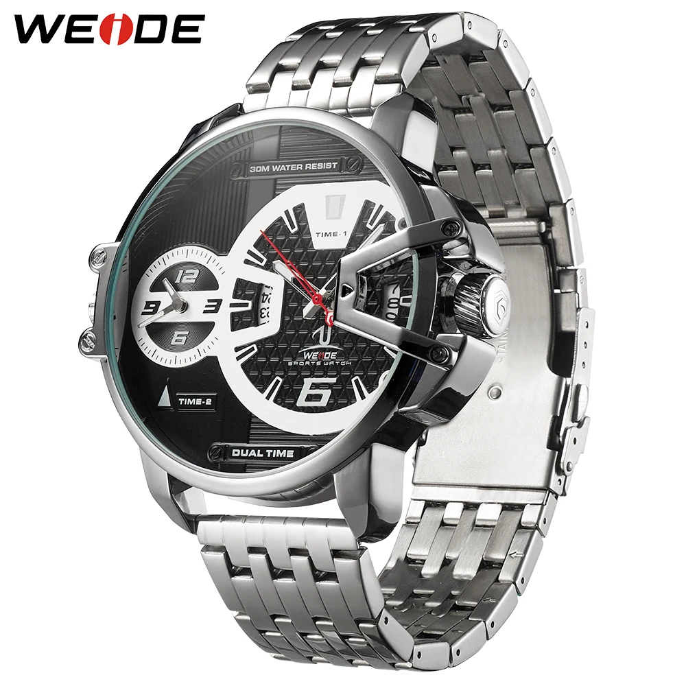 WEIDE Military Watches Relogio Masculino Men Quartz Analog Display Stainless Steel Strap Watch Big Black Dial Automatic Clock | Наручные
