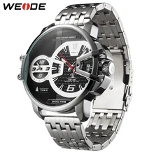 WEIDE Military Watches Relogio Masculino Men Quartz Analog Display Stainless Steel Strap Watch Big Black Dial Automatic Clock weide brand big dial army military japan quartz watch movement analog digital display water resistant leather strap alarm clock