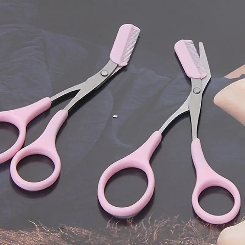 Shellhard 1pc Portable Women Eyebrow Trimmer Scissors Comb Eyelash Hair Cutter Remover For Makeup Tool
