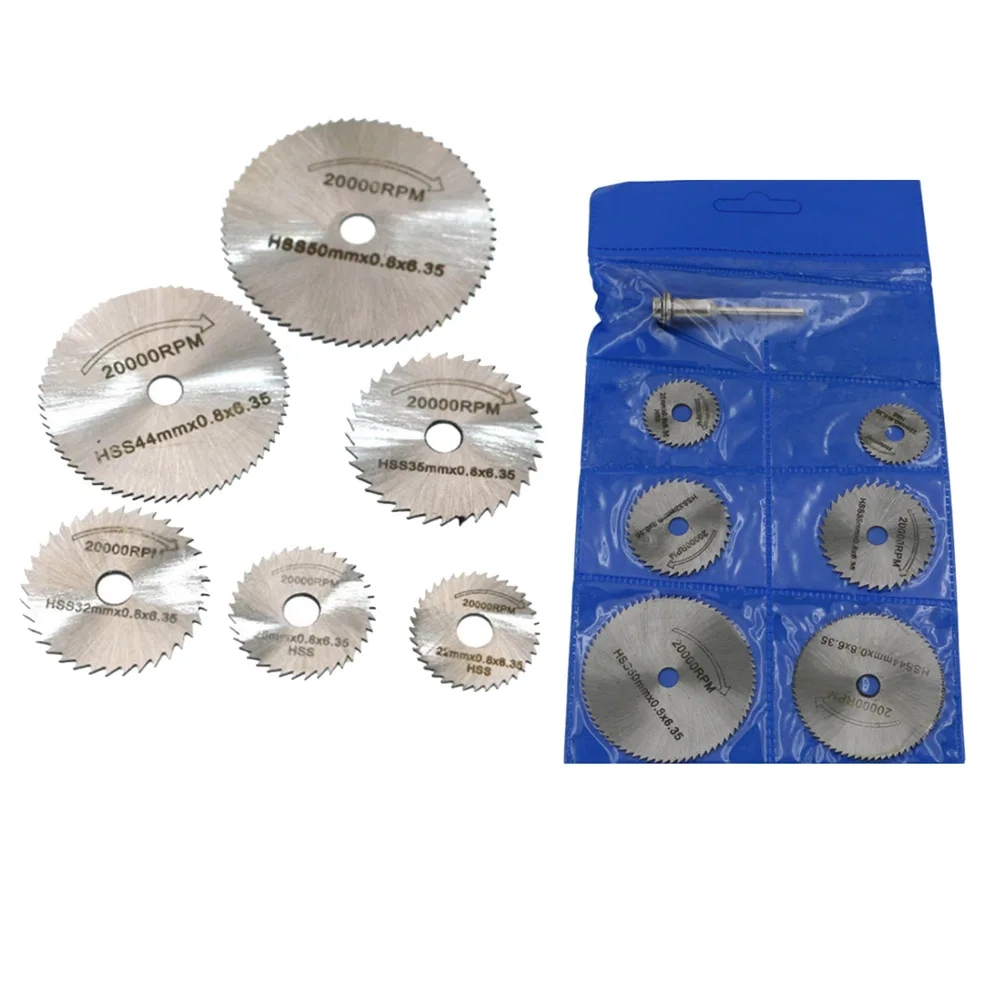 

6 Saw Blade +1pc Pole Hss High-speed-steel Circular Rotary Blade Wheel Discs Mandrel For Metal Tools Wood Cutting Saw