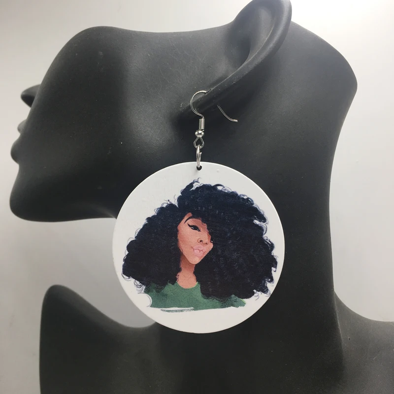 Natural Hair Afro Wooden Earrings in Drop Earrings from