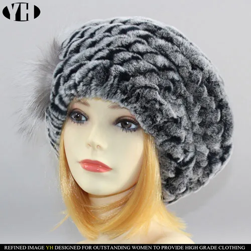 New arrive Women fur Berets real rex rabbit fur hat warm elastic flower lady fashion fullness fur cap headgear - Цвет: color 7