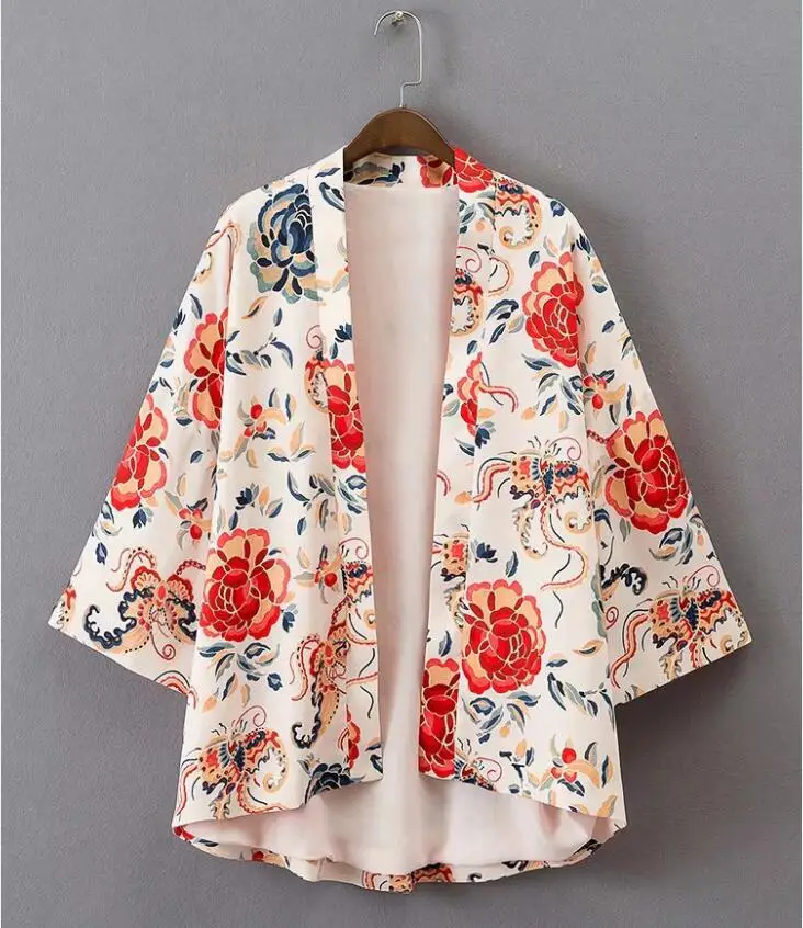 Women Floral print Fashion Ethnic Chic Bat Sleeve kimono