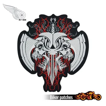 

Hot sale! Fashion Skull Embroidered Patches for Full Back Size of Jackets Motorcycle Biker Patch 30CM*28CM Free Shipping
