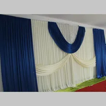 3*6m wedding backdrop curtain with swag backdrop/wedding decoration blue ice silk stage curtains/ wholesale wedding curtain