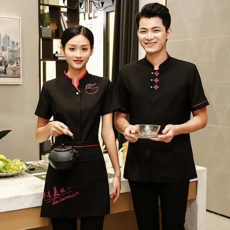 

Short-sleeved Chinese Restaurant Waitress Work Clothing Hot Pot Hotel Waiter Uniform High Quality Catering Staff Overalls H2144