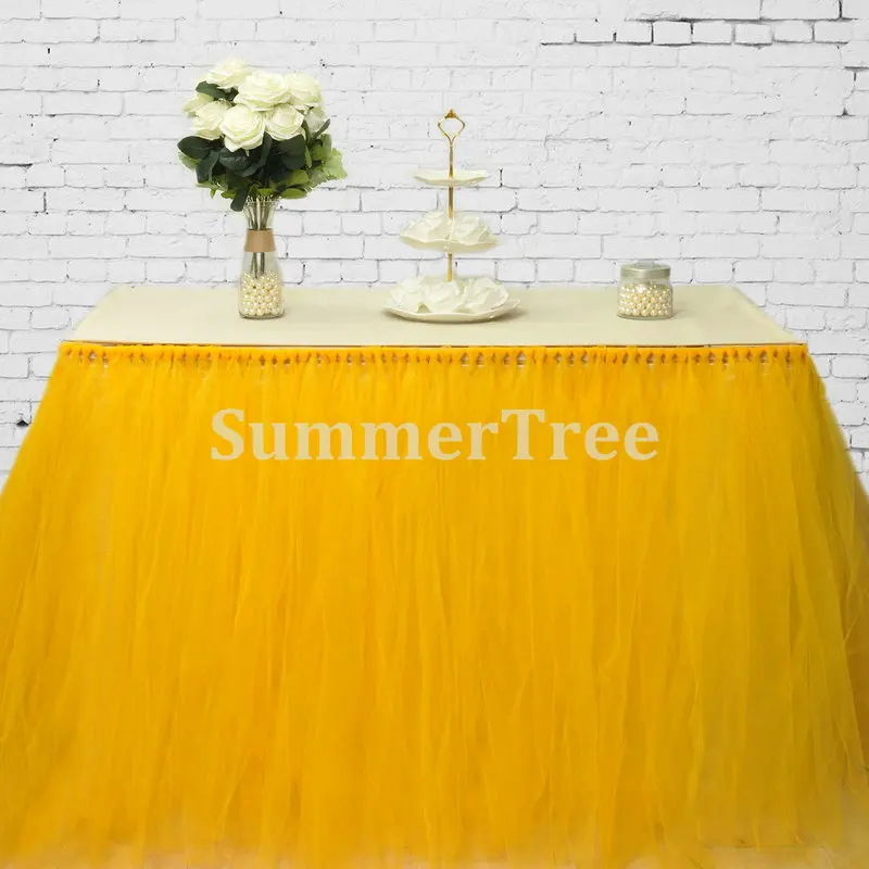 Желтая фатиновая юбка для стола 100 см x 80 пачка свадьбы дня рождения вечерние - Фото №1
