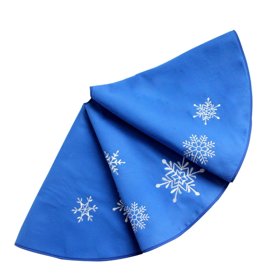 Snowflake Embroidery Blue Polar Fleece Christmas Tree Skirt 50"in Tree