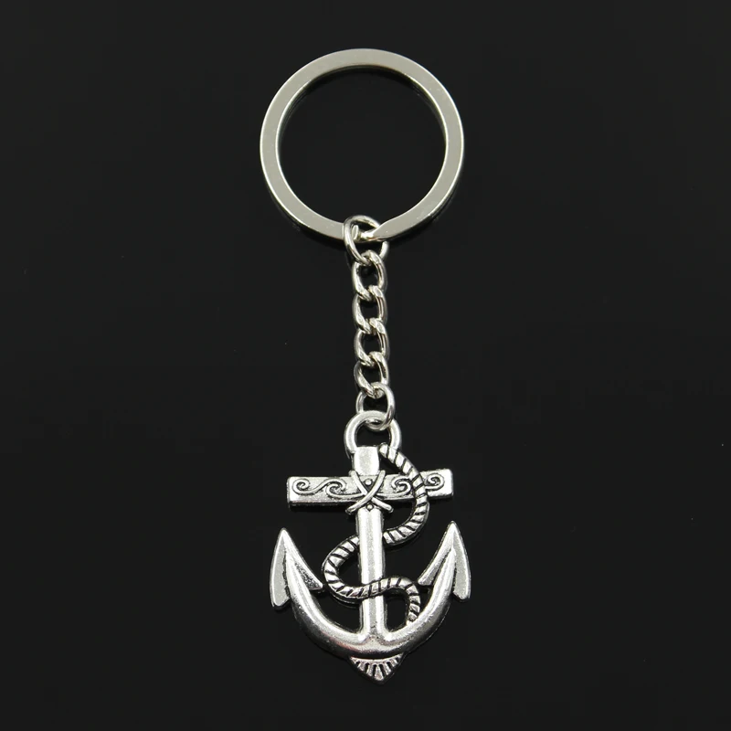 

Fashion 30mm Key Ring Metal Key Chain Keychain Jewelry Antique Silver Plated anchor rope 40x38mm Pendant